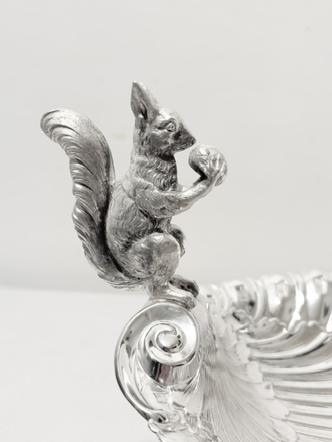 Antique Silver Plated Nut Dish with a Standing Figural Squirrel