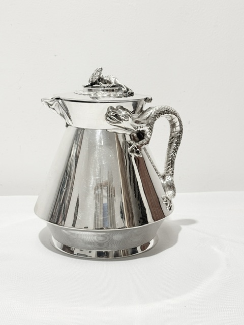 Unusual Antique Silver Plated Teapot with Realistic Dragon Handle
