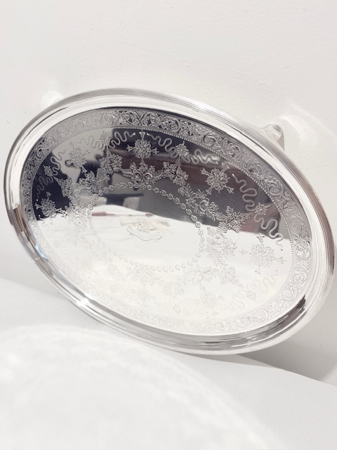 Oval Antique Silver Plated Salver with Slightly Raised Sides