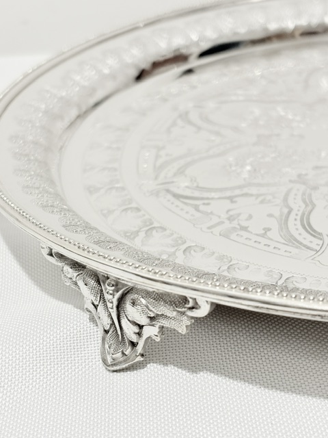 Antique Silver Plated Salver Bead Mounted Around the Upper Edge Antique Silver Plated Salver Bead Mounted Around the Upper Edge