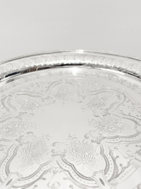 Antique Silver Plated Salver Bead Mounted Around the Upper Edge Antique Silver Plated Salver Bead Mounted Around the Upper Edge