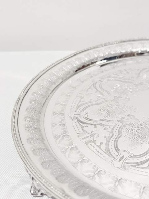Antique Silver Plated Salver Bead Mounted Around the Upper Edge Antique Silver Plated Salver Bead Mounted Around the Upper Edge