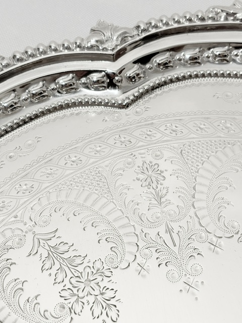 Antique Silver Plated Salver Crisply Engraved Around a Vacant Cartouche