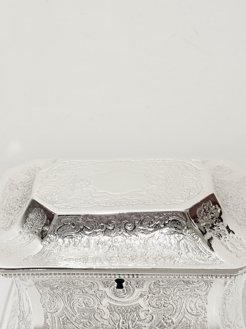 Antique Rectangular Silver Plated Tea Caddy with Two Compartments Antique Rectangular Silver Plated Tea Caddy with Two Compartments