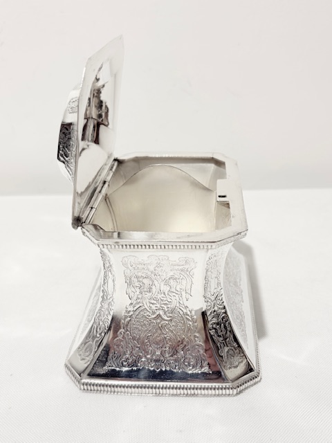 Antique Rectangular Silver Plated Tea Caddy with Two Compartments Antique Rectangular Silver Plated Tea Caddy with Two Compartments