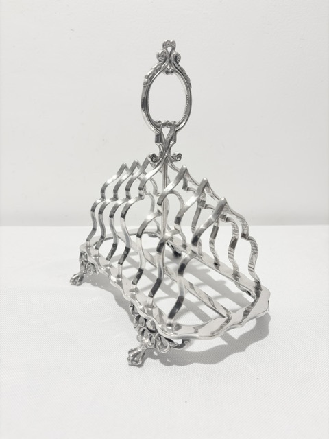 Antique Silver Plated Toast Rack with Central Ornate Handle (c.1880)