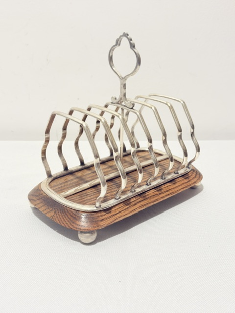 Antique Silver Plated and Oak Toast Rack (c.1920)