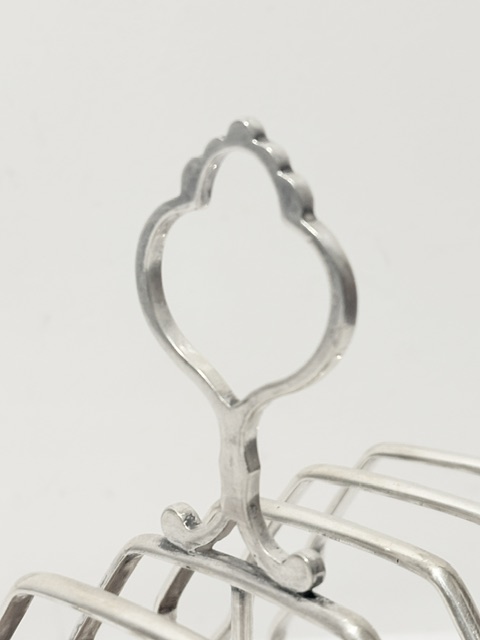Antique Silver Plated and Oak Toast Rack on Four Ball Feet Antique Silver Plated and Oak Toast Rack on Four Ball Feet