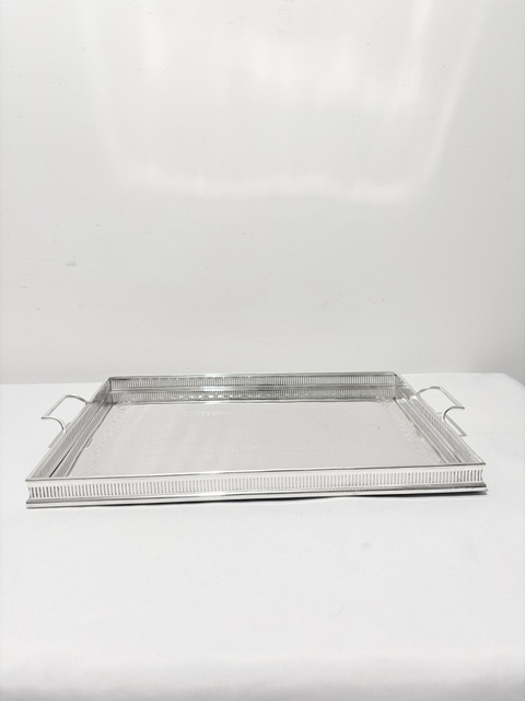 Antique Silver Plated Gallery Tray with Applied Rectangular Handles