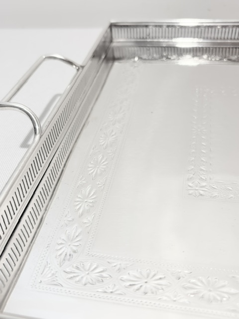 Antique Silver Plated Gallery Tray with Applied Rectangular Handles Antique Silver Plated Gallery Tray with Applied Rectangular Handles