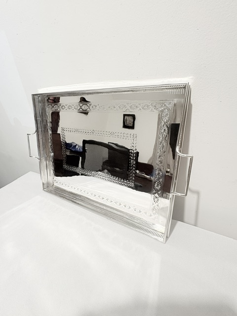 Antique Silver Plated Gallery Tray with Applied Rectangular Handles Antique Silver Plated Gallery Tray with Applied Rectangular Handles