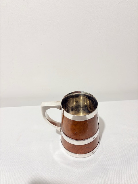 Silver Plated and Oak Antique One Pint Tankard