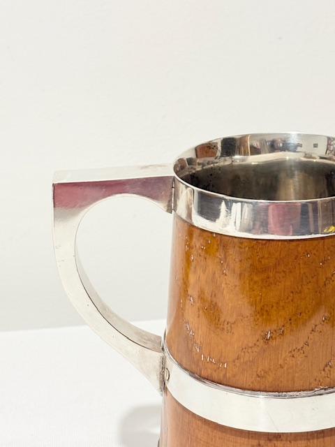 Silver Plated and Oak Antique One Pint Tankard