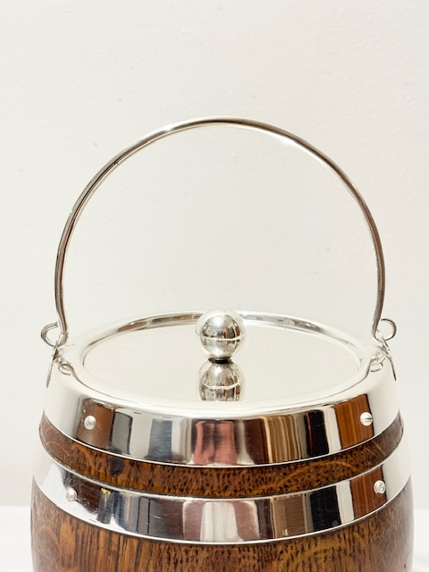 Smart Vintage Oak and Silver Plated Biscuit Box with Bold Ball Finial Smart Vintage Oak and Silver Plated Biscuit Box with Bold Ball Finial