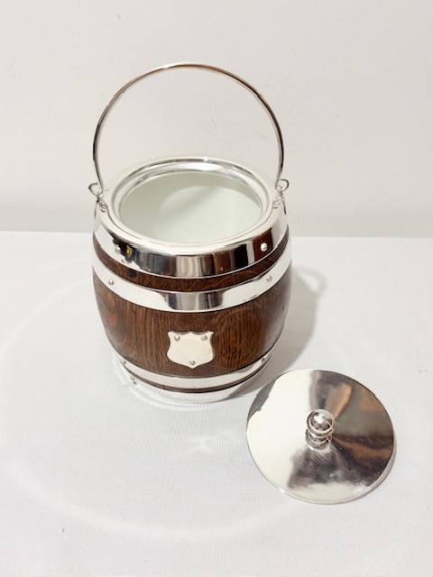 Smart Vintage Oak and Silver Plated Biscuit Box with Bold Ball Finial Smart Vintage Oak and Silver Plated Biscuit Box with Bold Ball Finial