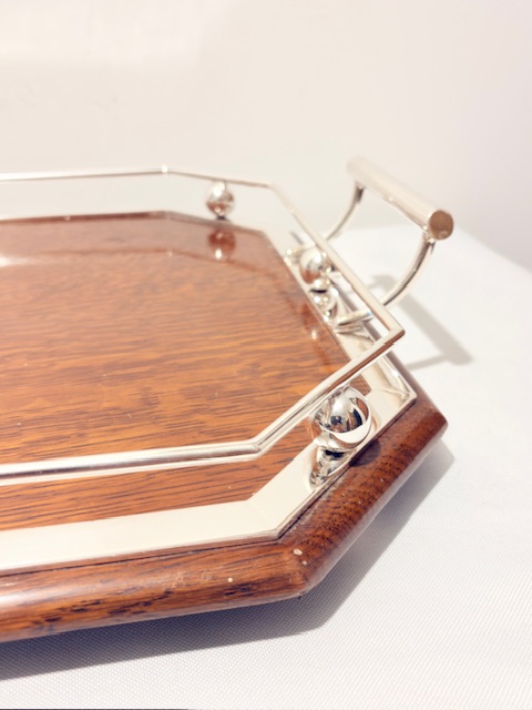Handsome Antique Oak and Silver Plated Gallery Tray