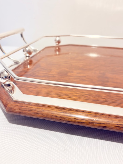 Handsome Antique Oak and Silver Plated Gallery Tray