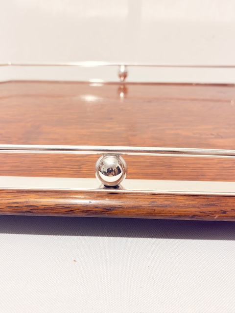 Handsome Antique Oak and Silver Plated Gallery Tray