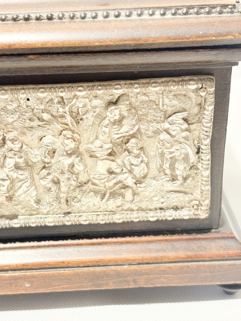 Unusual Antique Silver Plated and Oak Jewellery Box