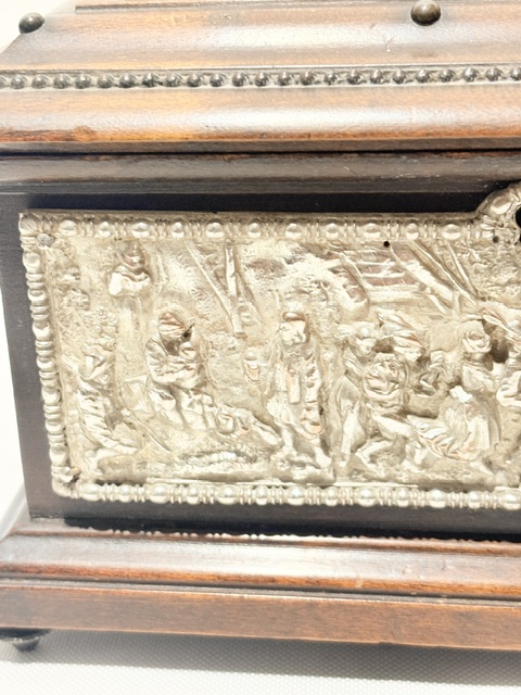 Unusual Antique Silver Plated and Oak Jewellery Box