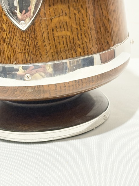 Antique Silver Plate and Oak Biscuit Box with White Ceramic Liner