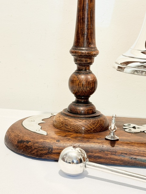 Attractive Antique Silver Plated and Oak Dinner Bell