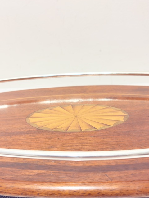 Antique Edwardian Silver Plated and Wood Tray Antique Edwardian Silver Plated and Wood Tray