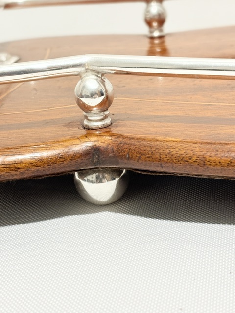 Antique Edwardian Silver Plated and Wood Tray Antique Edwardian Silver Plated and Wood Tray