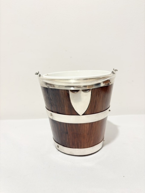 Antique Silver Plate and Oak Ice Pail or Bucket