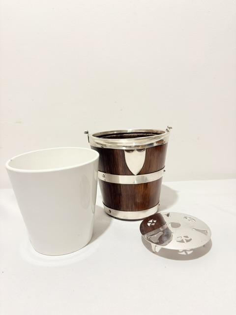 Antique Silver Plate and Oak Ice Pail or Bucket