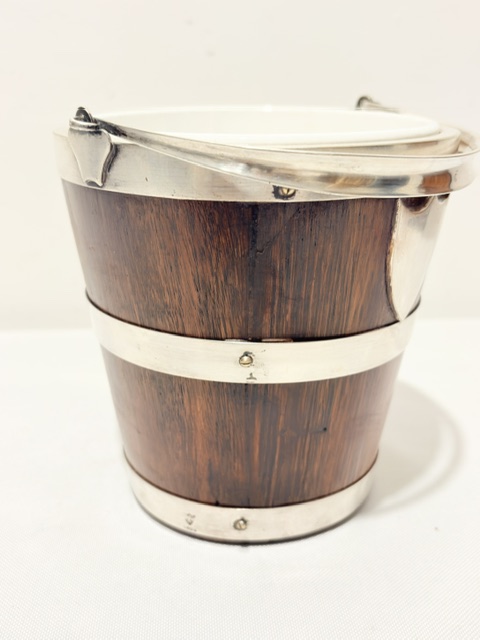 Antique Silver Plate and Oak Ice Pail or Bucket