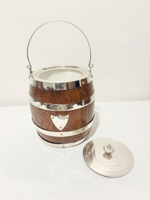 Smart Vintage Oak and Silver Plated Biscuit Box with Ceramic Liner