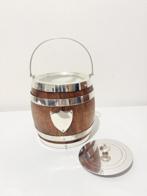 Smart Vintage Slightly Bulbous Oak and Silver Plated Biscuit Box