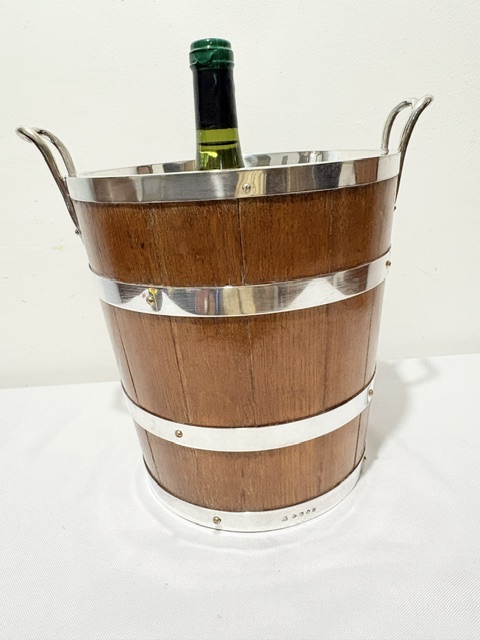 Antique Silver Plated and Oak Champagne or Wine Cooler