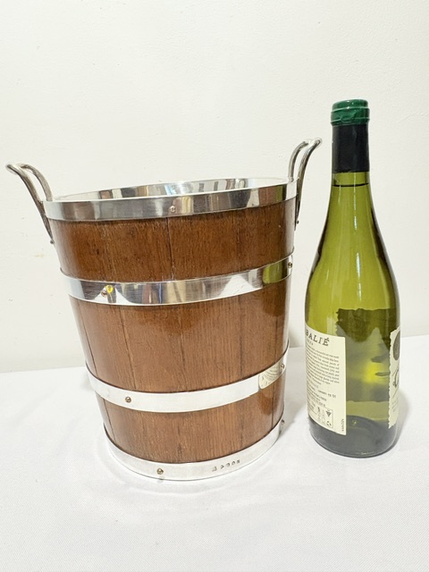 Antique Silver Plated and Oak Champagne or Wine Cooler