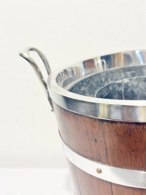 Antique Silver Plated and Oak Champagne or Wine Cooler