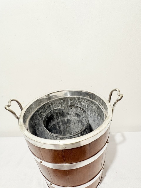 Antique Silver Plated and Oak Champagne or Wine Cooler