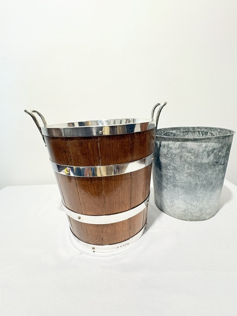 Antique Silver Plated and Oak Champagne or Wine Cooler