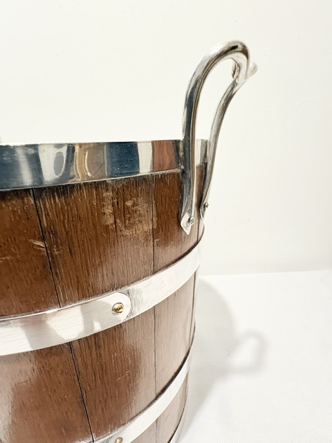 Antique Silver Plated and Oak Champagne or Wine Cooler