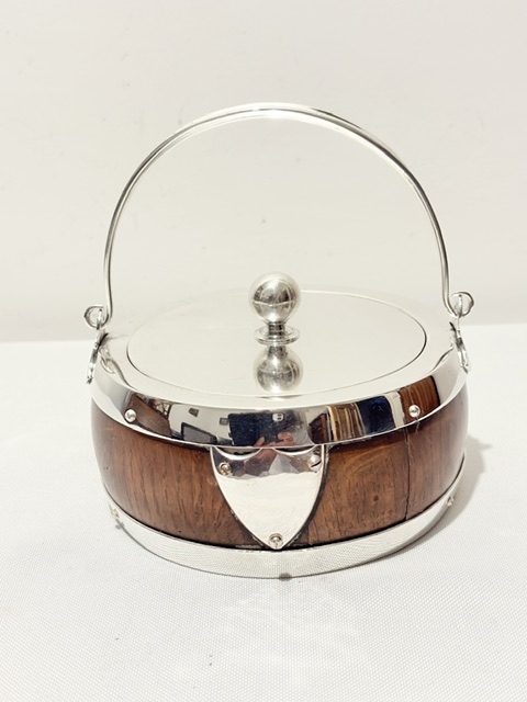 Antique Silver Plated and Oak Butter Dish with Glass Liner